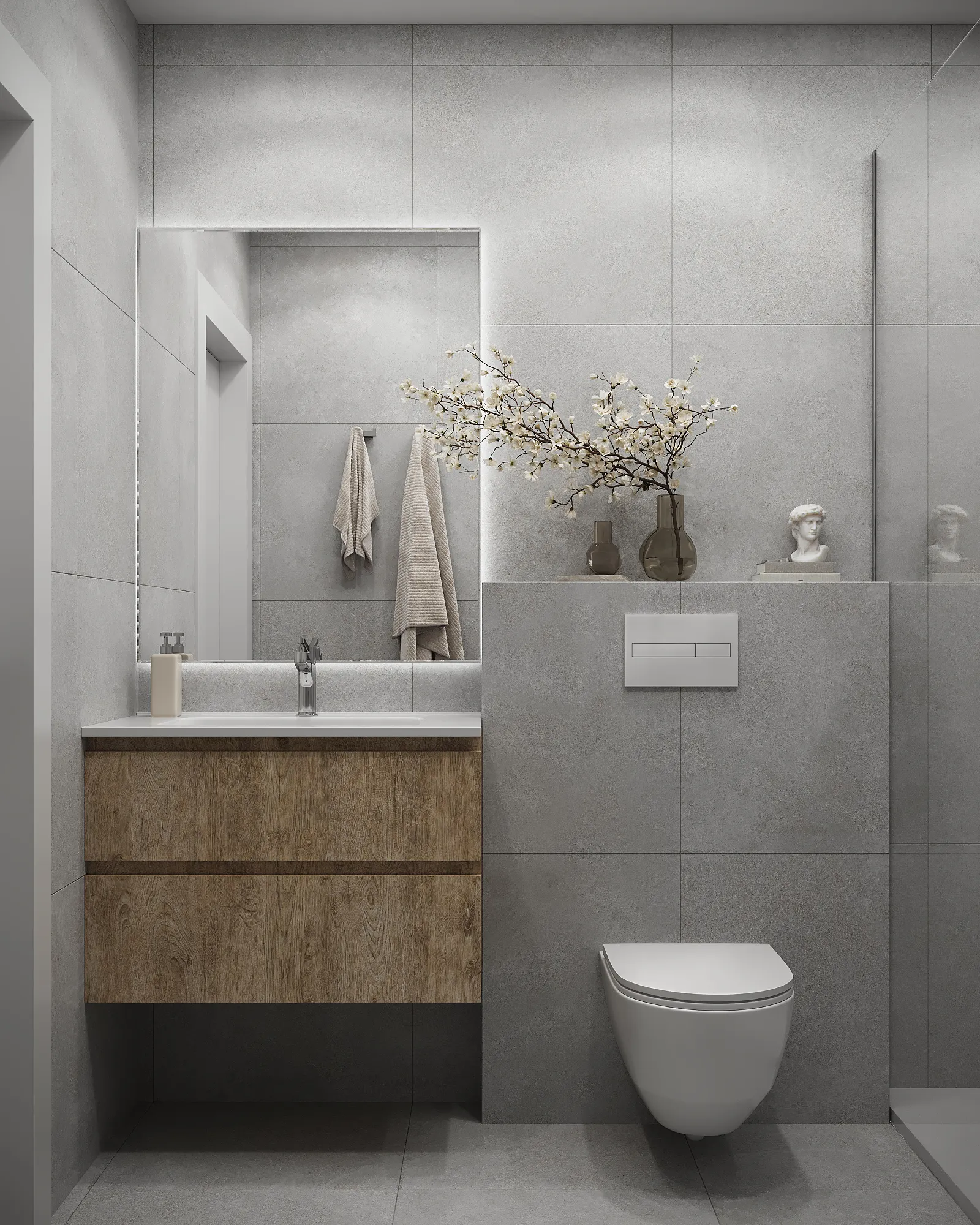 Diseño de baño Niebla Japandi en Sellent